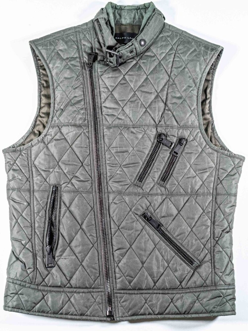 Ralph Lauren Black Label Quilted Riders Vest Small Asymmetrical Biker Gilet S